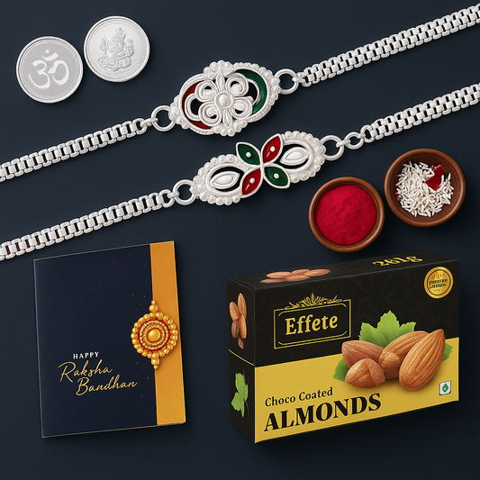 Premium Silver Rakhi Gift Combo (Set of 2 Rakhis) – Bhai Ke Liye Kuch Khaas! 💖